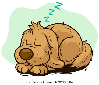 Cartoon Cute Sleeping Dog Showing Tongue. Vector Icon.