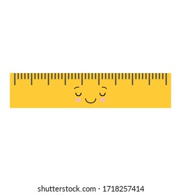 Cartoon cute sleeping school ruler isolated on white background for educational, school or office design. Kawaii style