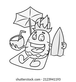 cartoon cute smiling beach pineapple vector