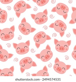 cartoon cute smiling pig seamless pattern with transparent background