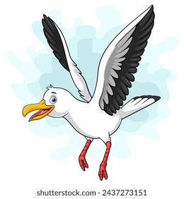 Cartoon cute smiling seagull flying