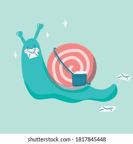 Cartoon cute snail with mail bag vector illustration