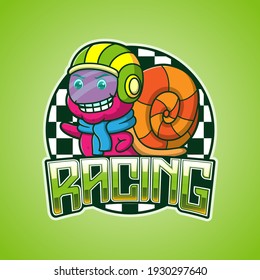 cartoon cute snail racing mascot