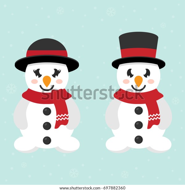 Cartoon Cute Snowman Snow Woman Stock Vector Royalty Free 697882360