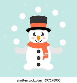 cartoon cute snowman with snowball