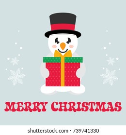 cartoon cute snowman with text and gift