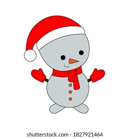 Cartoon cute snowman. Vector illustration for children.