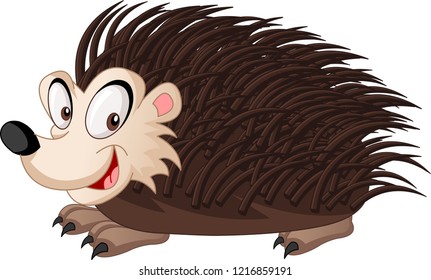 Cartoon cute spiky hedgehog. Vector illustration of funny happy animal.