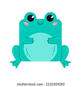 A cartoon cute square shaped frog. Square icon for apps or games. Vector illustration isolated on white background