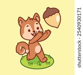 Cartoon cute squirrel catch the acorn cute animal digital drawing vector illustration