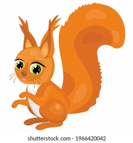 Cartoon cute squirrel, forest dweller. Vector illustration isolated on white background. Can be used for greeting cards, poster, design element, packaging for sweets.