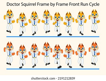 Cartoon Cute Squirrel Front Run Cycle Vector Illustration. Easy To Edit And Used In Motion Graphics, 2D Animation, Explanatory Videos, Animated Posters