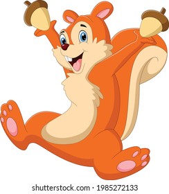 cartoon cute squirrel holding nut