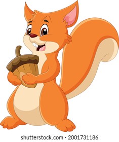 cartoon cute squirrel holding nut