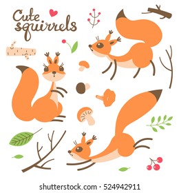 Cartoon cute squirrel. Little funny squirrels. Vector illustration grouped and layered for easy editing