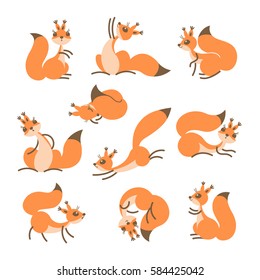 Cartoon cute squirrel. Little funny squirrels. Vector illustration grouped and layered for easy editing