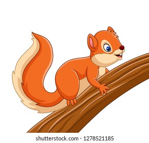 Cartoon cute squirrel on the tree