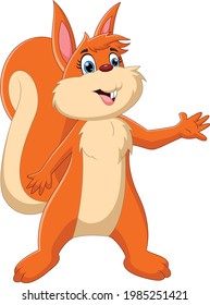 cartoon cute squirrel waving on white background