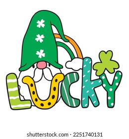Cartoon cute St patrick's day Gnome character vector.