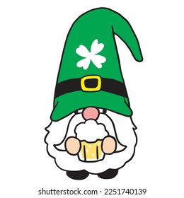 Cartoon cute St patrick's day Gnome character vector.