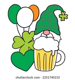 Cartoon cute St patrick's day Gnome character vector.