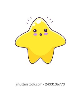 Cartoon cute star, funny emoji, kawaii twinkle character. Surprised and amazed twinkle baby, user rating symbol isolated vector comical personage. Shocked kawaii star sticker or cheerful mascot