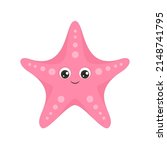 Cartoon cute starfish. Vector funny sea animal. Flat icon.