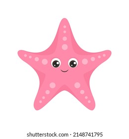 Cartoon cute starfish. Vector funny sea animal. Flat icon.