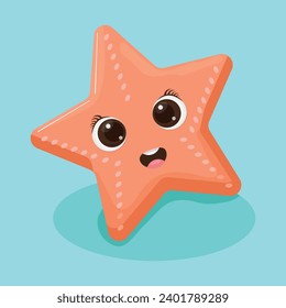  Caricatura bonita estrella de mar. Ilustración vectorial de un animal marino.