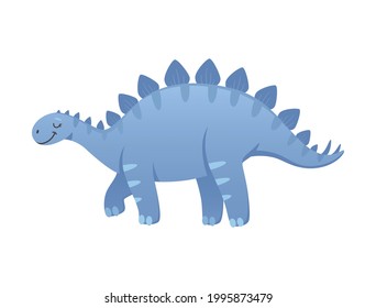 Cartoon cute stegosaurus of blue color vector illustration