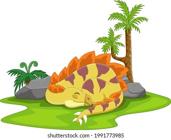 Cartoon cute stegosaurus dinosaur sleeping