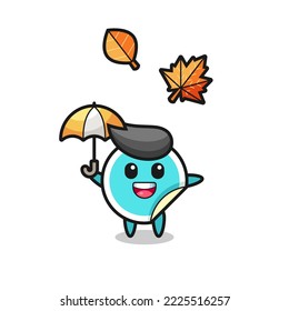 cartoon of the cute sticker holding an umbrella in autumn , cute style design for t shirt, sticker, logo element