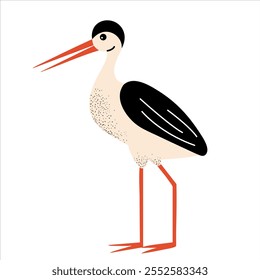 Cartoon cute stork. Wild bird. Children illustration. Kids style