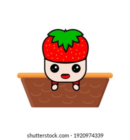 cartoon cute strawberries with fruit basket