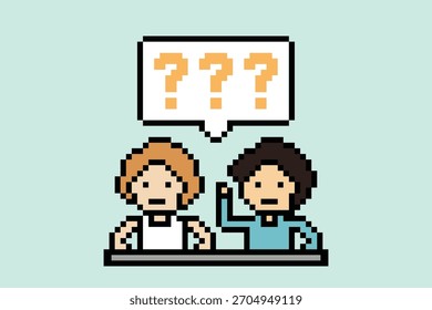Cartoon cute of student question problem ask or inspiration idea with classroom learning 8 bit pixel art design.