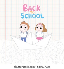 Cartoon cute students back to school vector