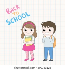 Cartoon cute students boy and girl back to school  vector