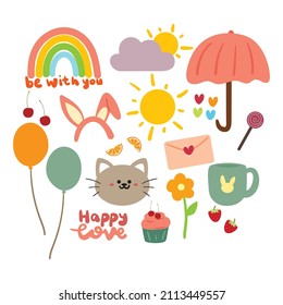 dibujos animados del juego de stickers de cosas lindas