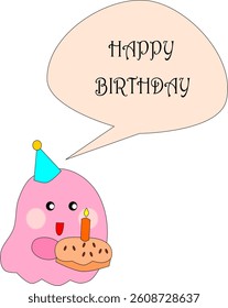 Cartoon cute style happy birthday with cake for design greeting cards.