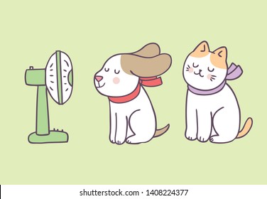 Cartoon Cute Summer Dog And Cat Vector.