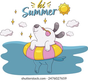 Cartoon cute summer dog vector  illustration