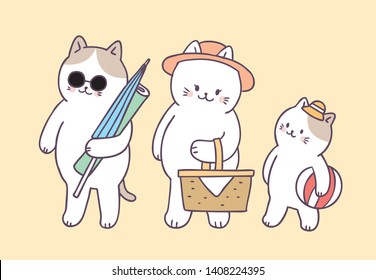 Cartoon cute summer family cats picnic vector.