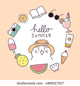 Cartoon cute summer frame cat vector.