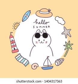 Cartoon cute summer frame cat vector.