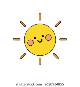 Cartoon cute summer sun clip art vector. Doodle cute summer sun coloring pages for kids. Happy sunny. Summer worksheets for kids activity printable.
