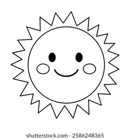 Cartoon cute sun clip art vector. Doodle cute summer sun coloring pages for kids. Trace and color sun. Happy sunny isolated on white background. Summer worksheets for kids activity printable.