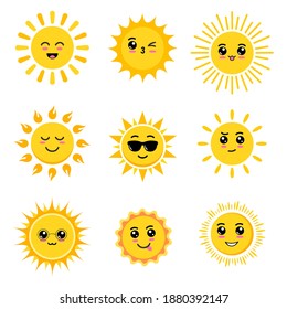 Cartoon Cute Sun Various Characters Facial Stock Vector (Royalty Free ...