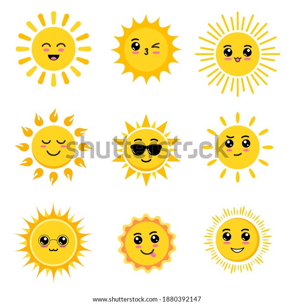 Cartoon Cute Sun Various Characters Facial Stock Vector (Royalty Free ...