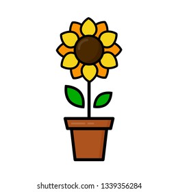 cartoon cute sunflower in a pot vector