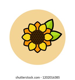 cartoon cute sunflower vector with leaves icon